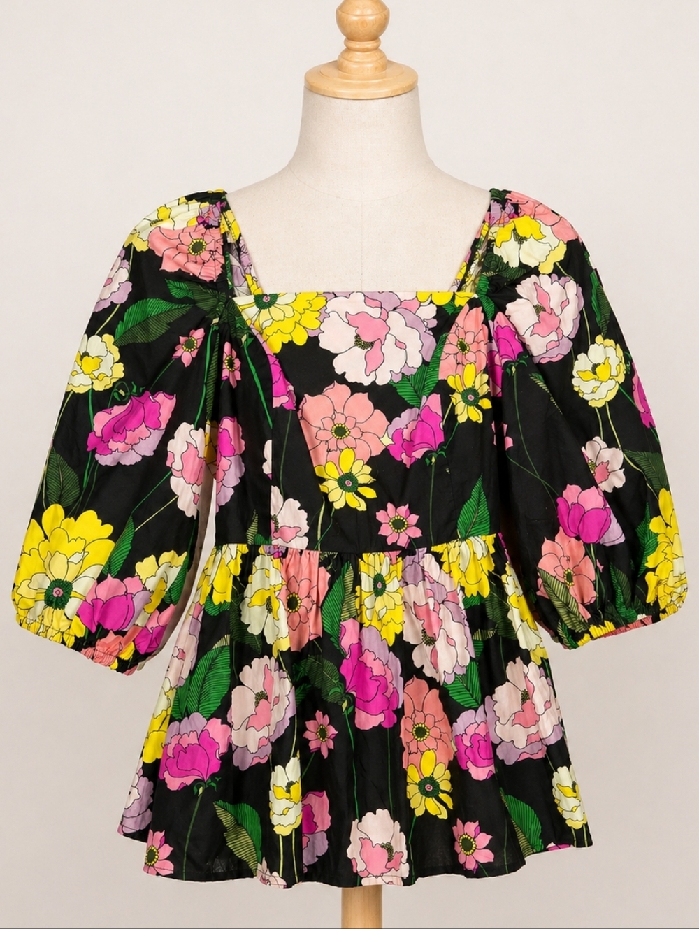 Johnny Was Jade Blouse Colorful Floral Peplum Smocking Size Small Marisol